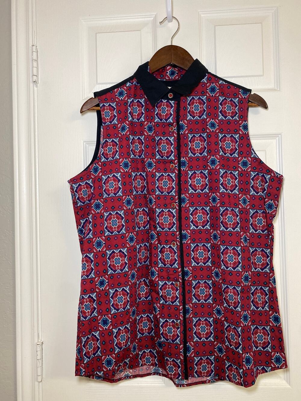Vintage Wrangler Western Sleeveless Top XL Red Southwestern  Print Cowgirl NWT